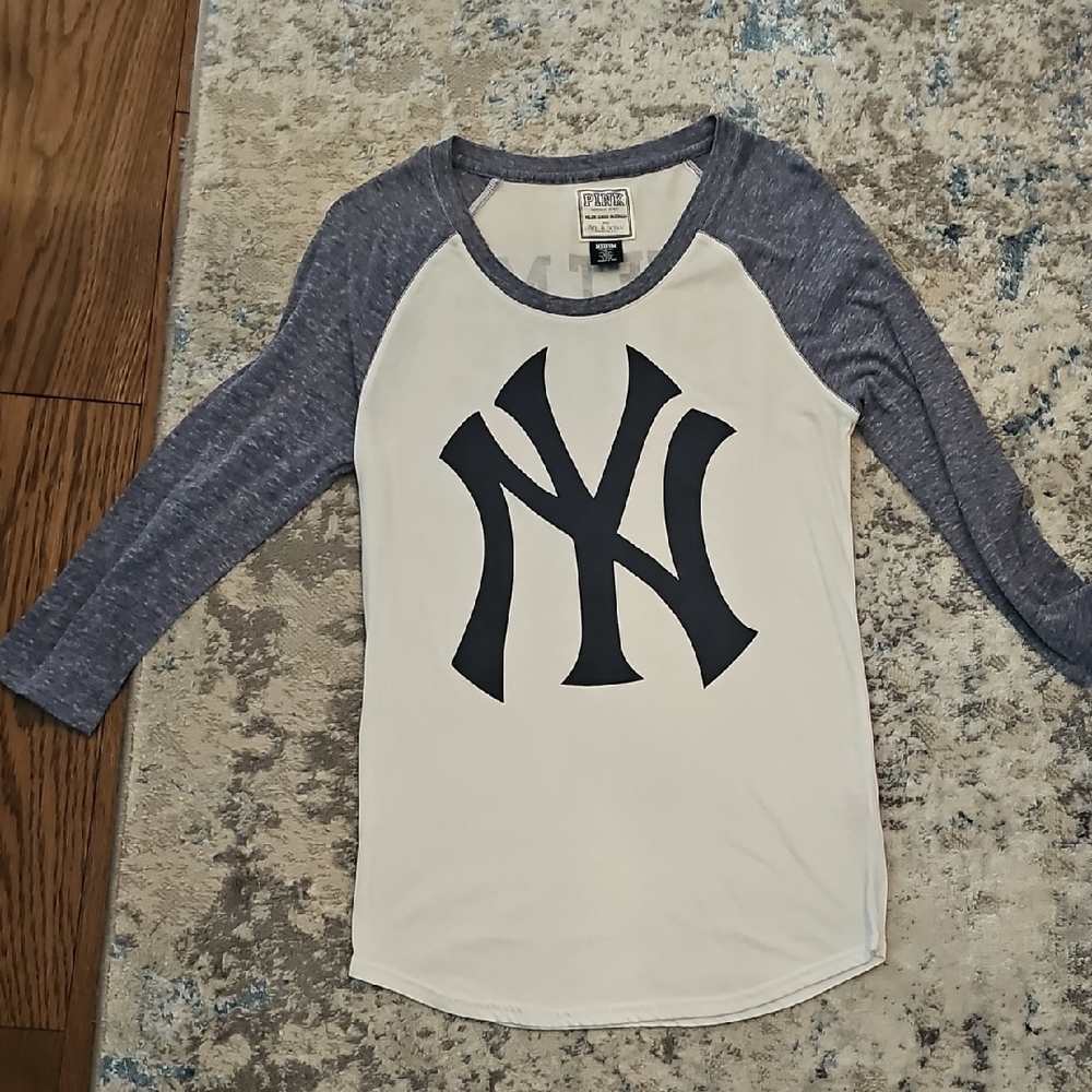 PINK Victoria's Secret Blue and White Long Sleeve Tee